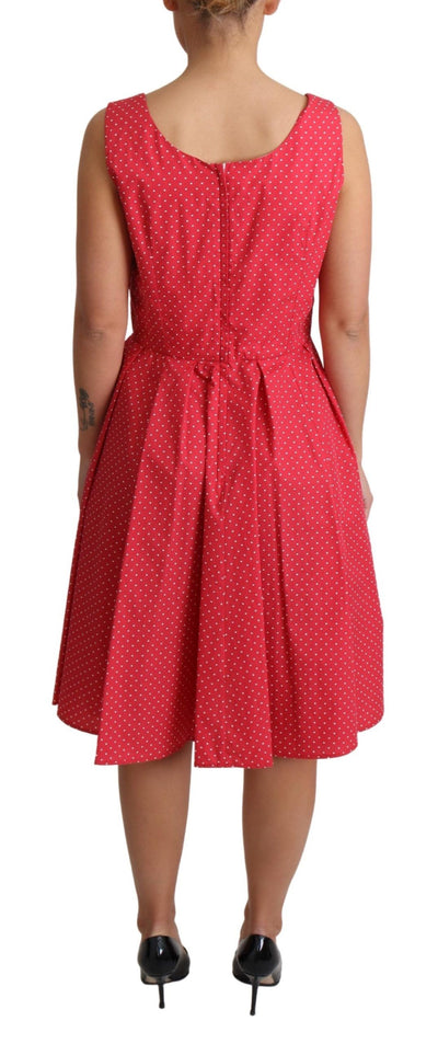 Red Polka Dotted Cotton A-Line Dress