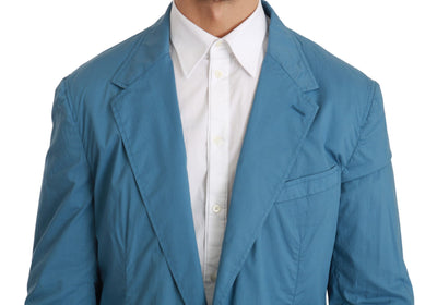 Blue Single Breasted Formal Cotton Blazer