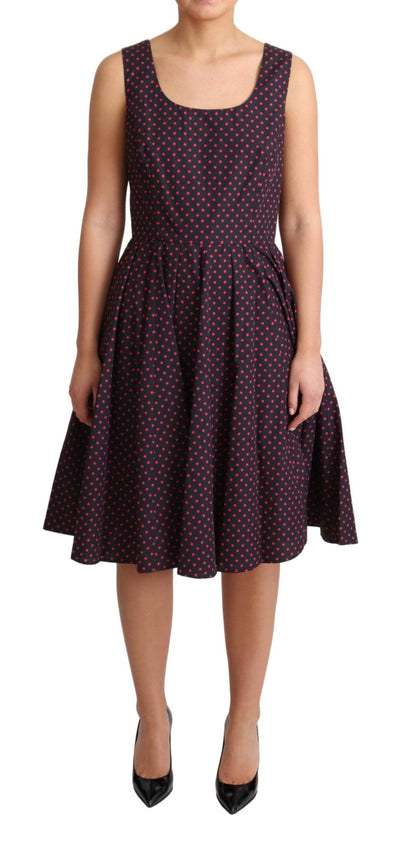 Red Blue Polka Cotton A-Line Gown Dress