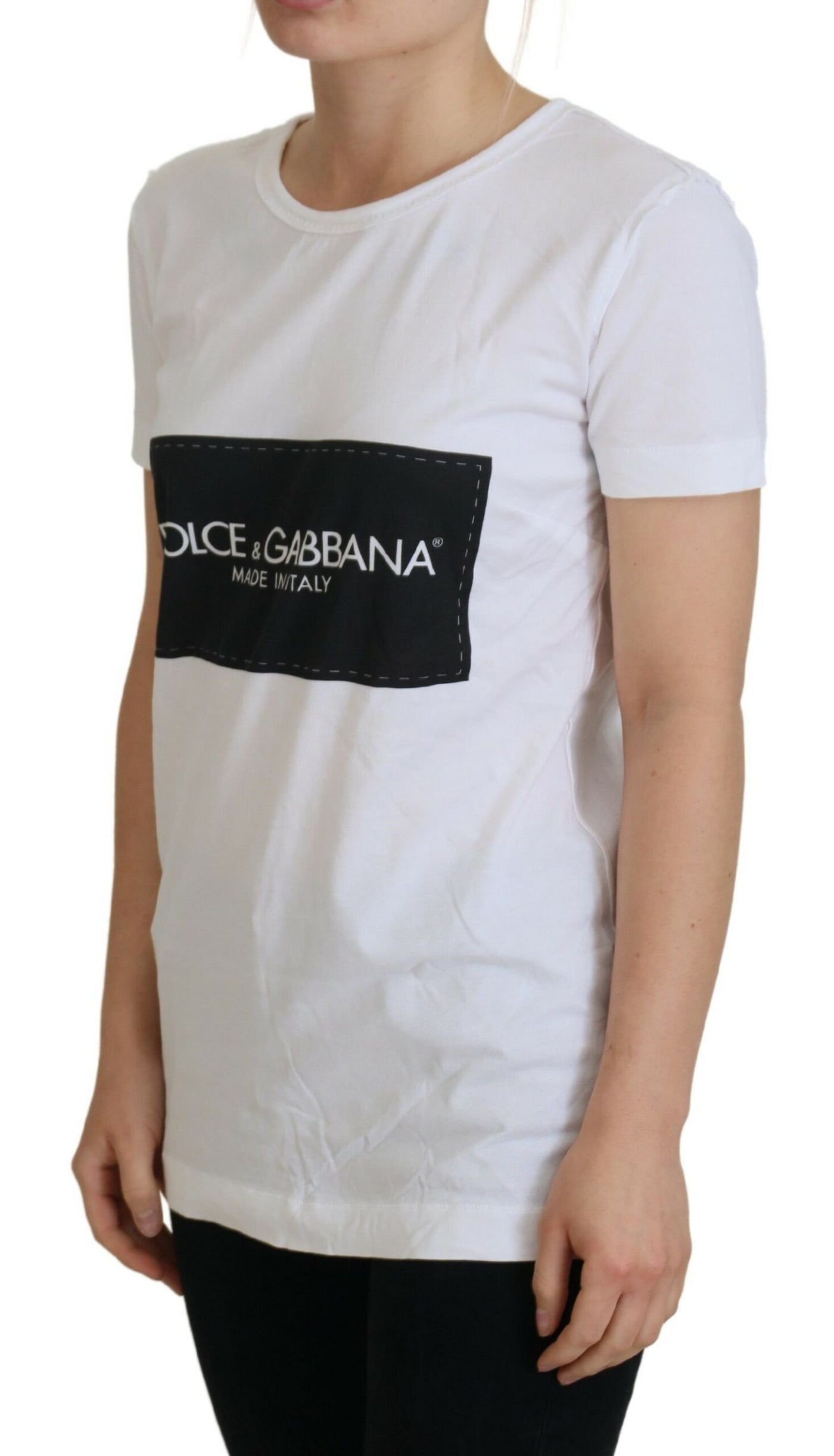 White Cotton Logo Print T-shirt