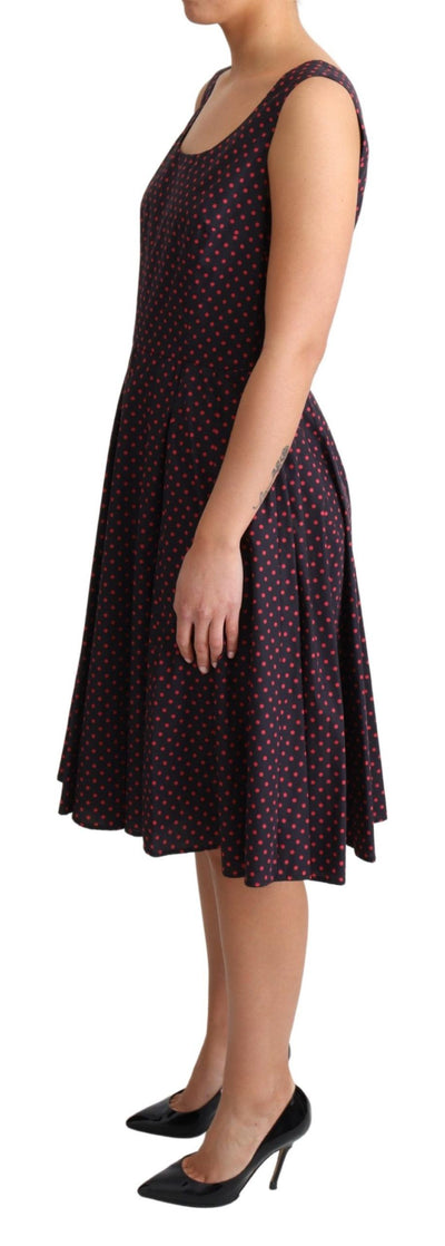 Red Blue Polka Cotton A-Line Gown Dress