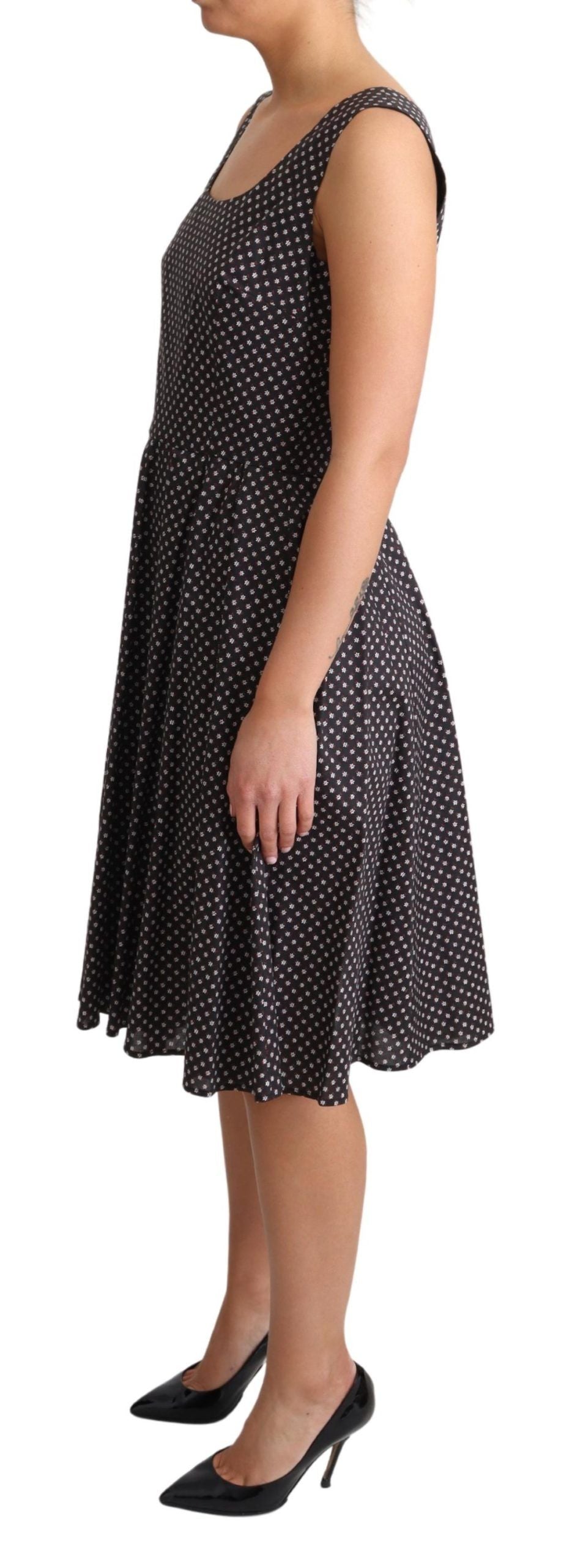 Black Floral Cotton A-Line Stretch Dress