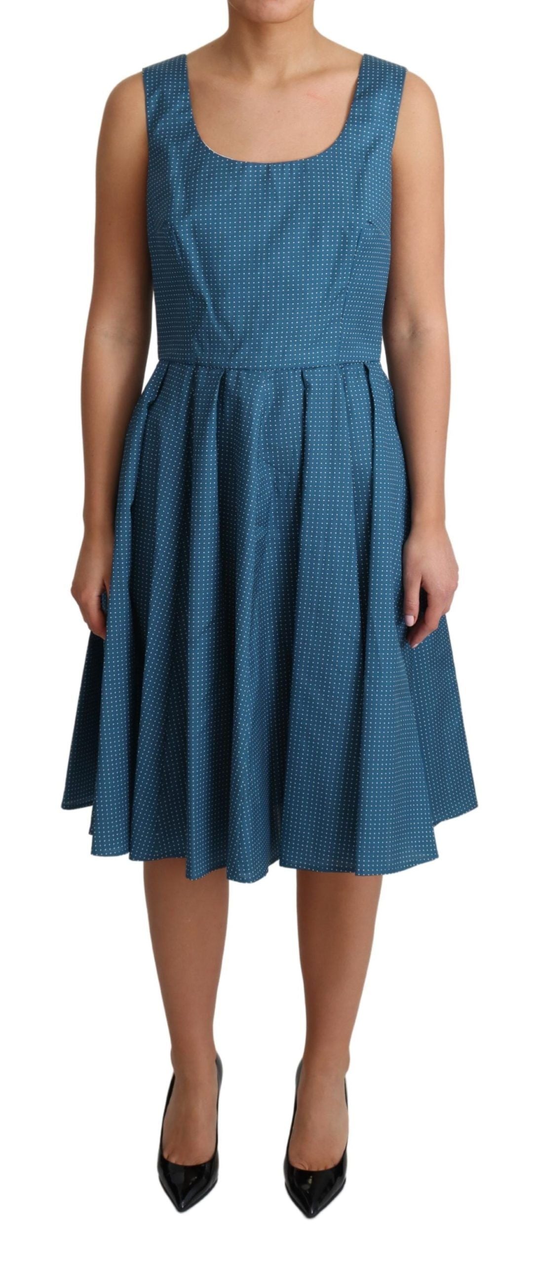 Blue Polka Dotted Cotton A-Line Dress