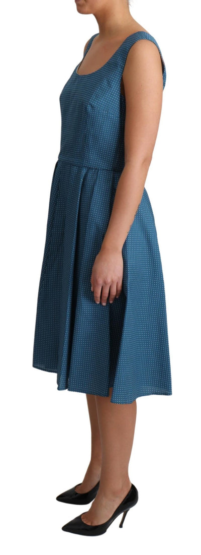 Blue Polka Dotted Cotton A-Line Dress