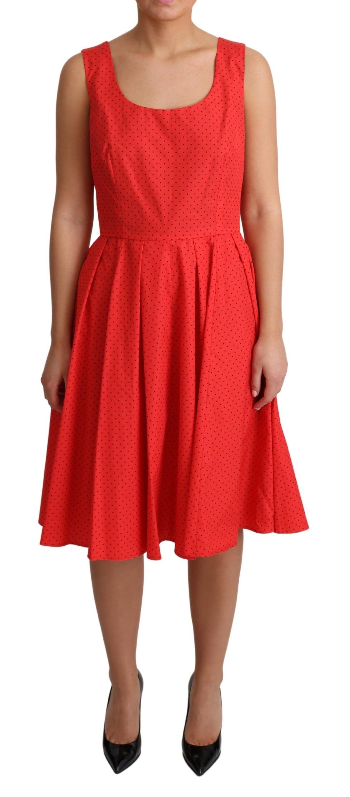 Red Polka Dotted Cotton A-Line  Dress