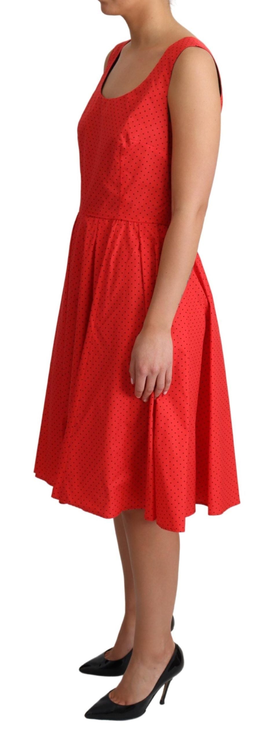 Red Polka Dotted Cotton A-Line  Dress