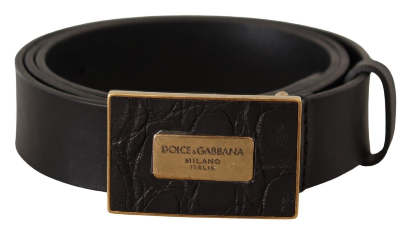 Black Leather Square Buckle Cintura Belt