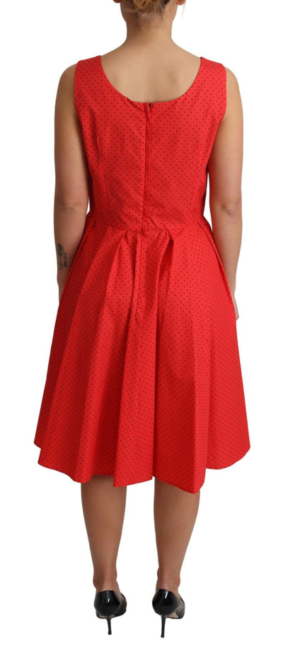 Red Polka Dotted Cotton A-Line  Dress