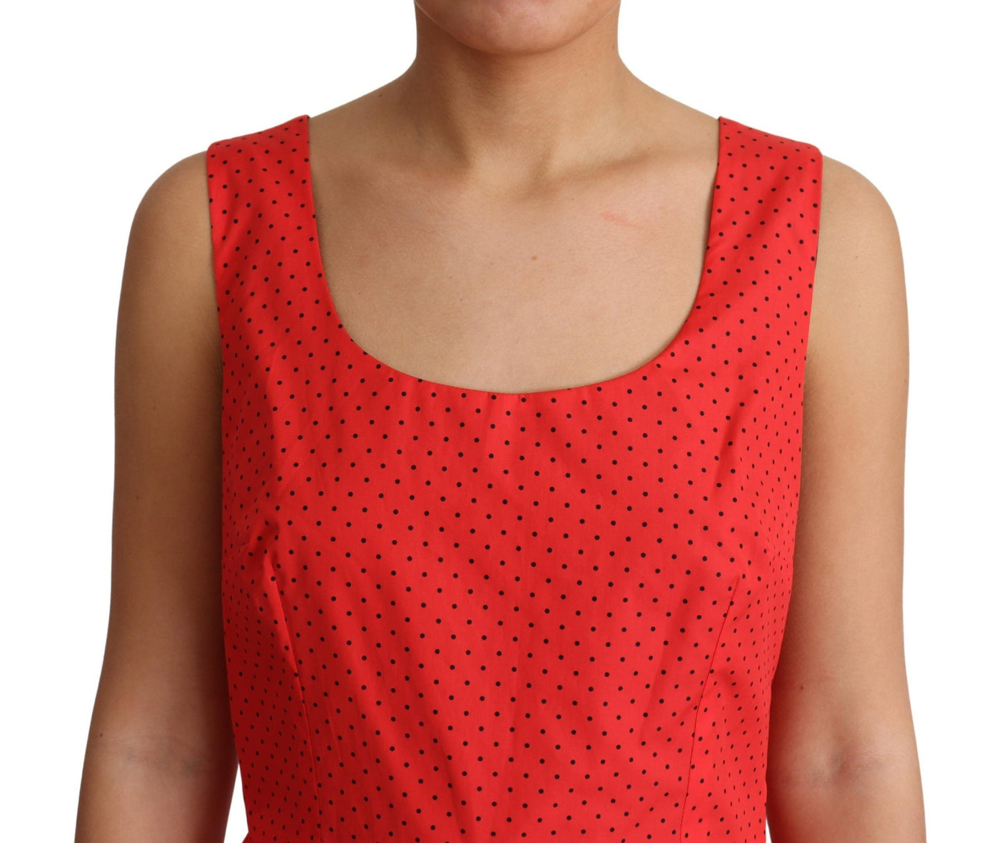 Red Polka Dotted Cotton A-Line  Dress