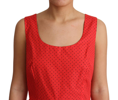 Red Polka Dotted Cotton A-Line  Dress