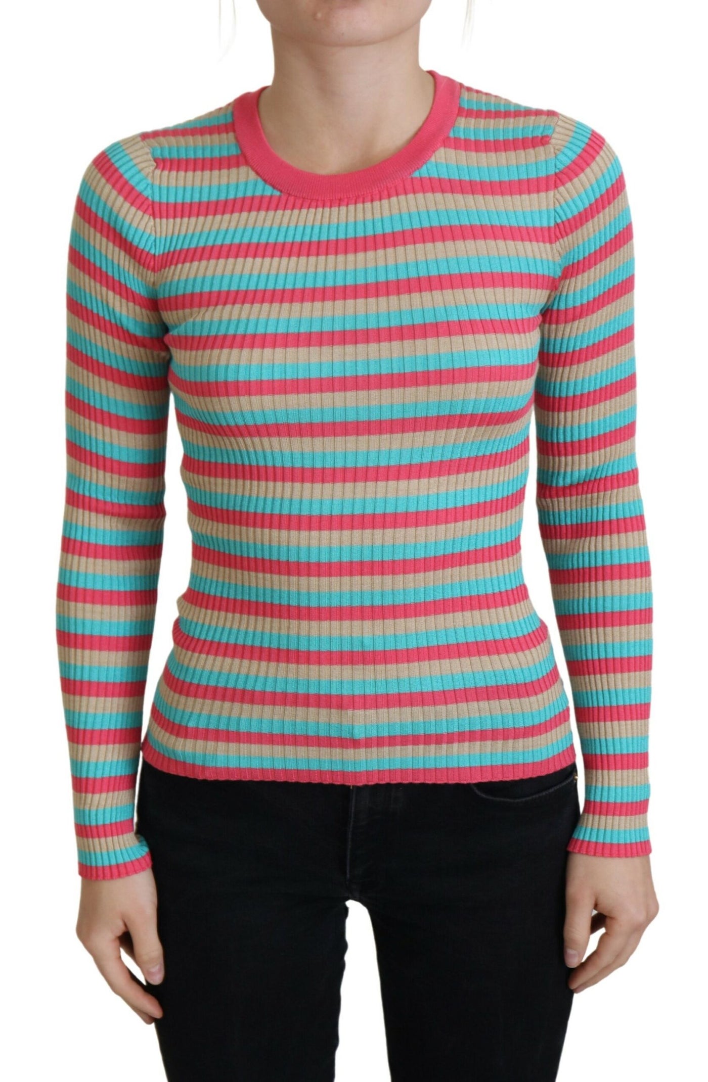 Multicolor Crewneck Pullover Silk Sweater