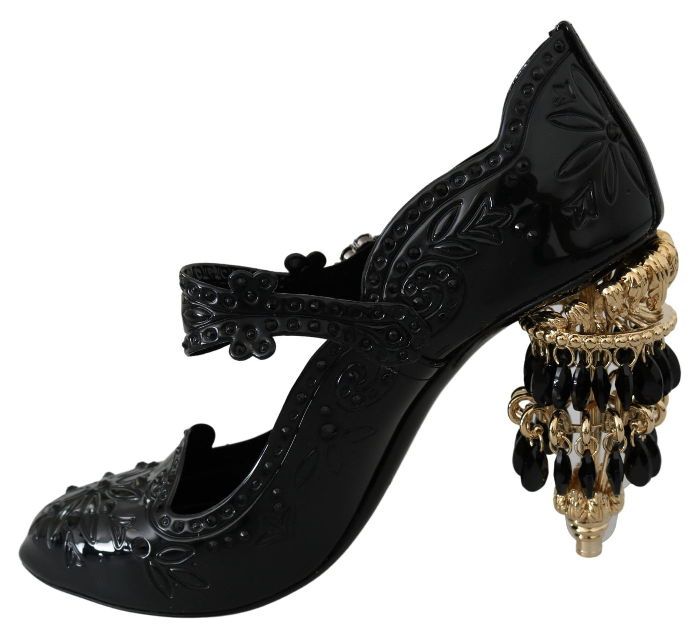 Black Crystal Floral CINDERELLA Heels Shoes