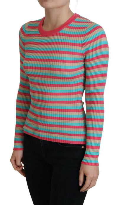 Multicolor Crewneck Pullover Silk Sweater