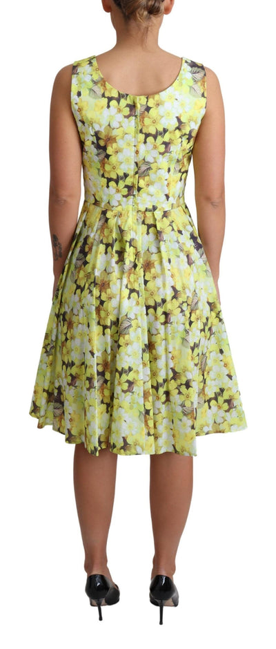 Yellow Floral Cotton Stretch Gown Dress