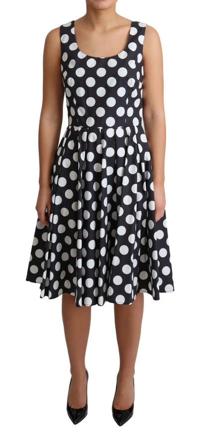 Blue Polka Dotted Cotton A-Line  Dress