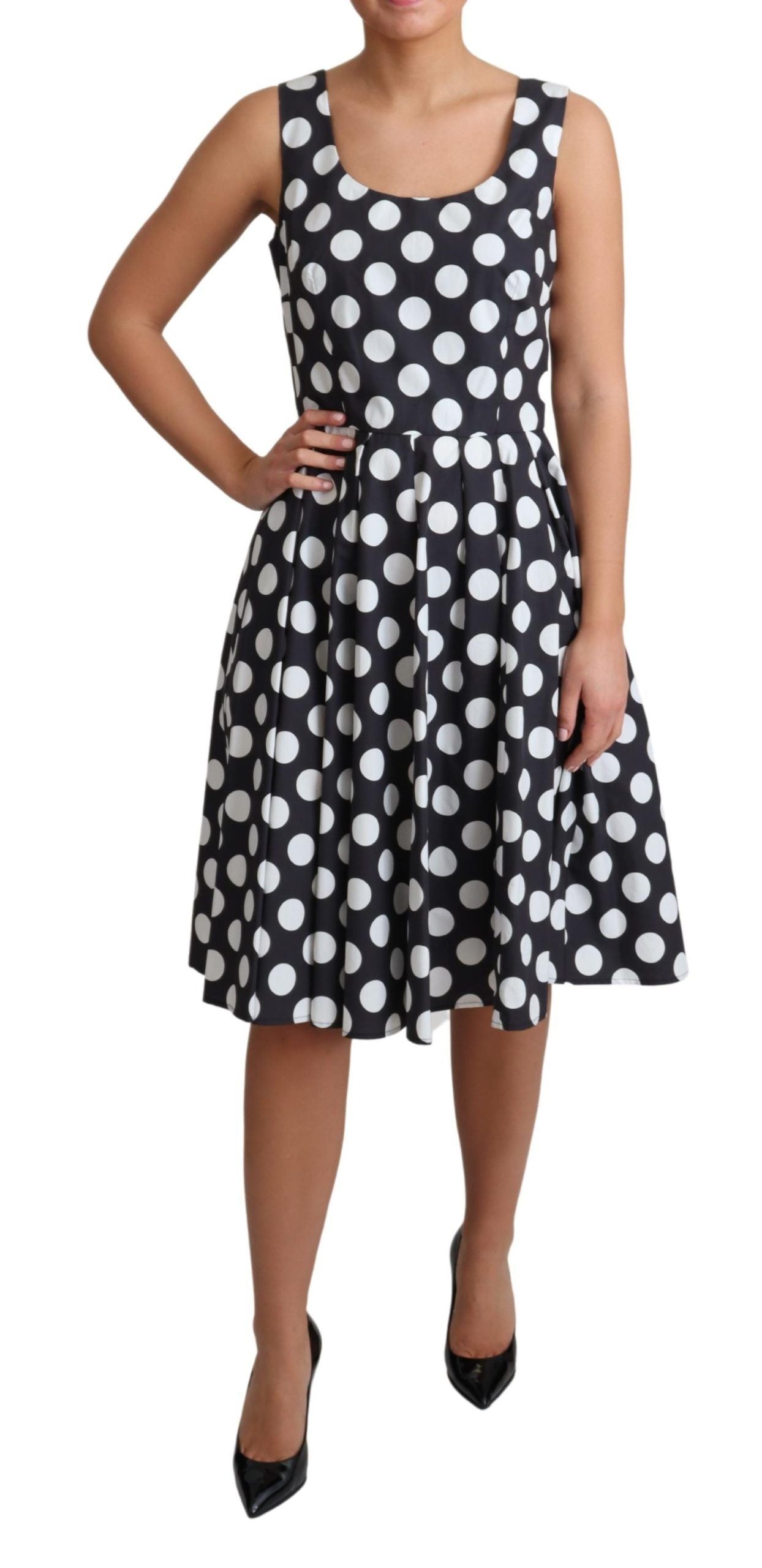 Blue Polka Dotted Cotton A-Line  Dress