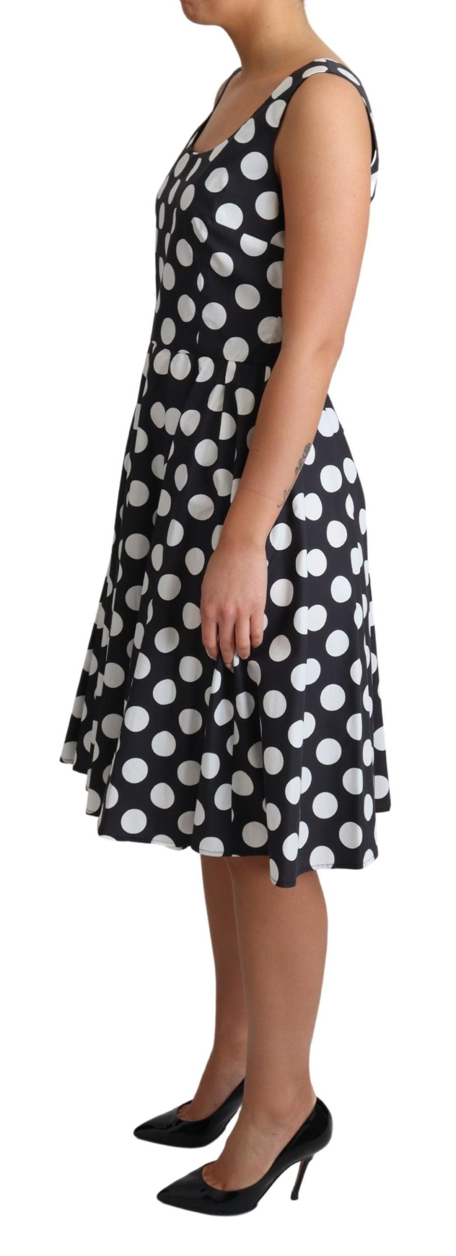 Blue Polka Dotted Cotton A-Line  Dress