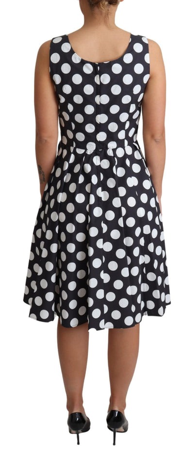 Blue Polka Dotted Cotton A-Line  Dress