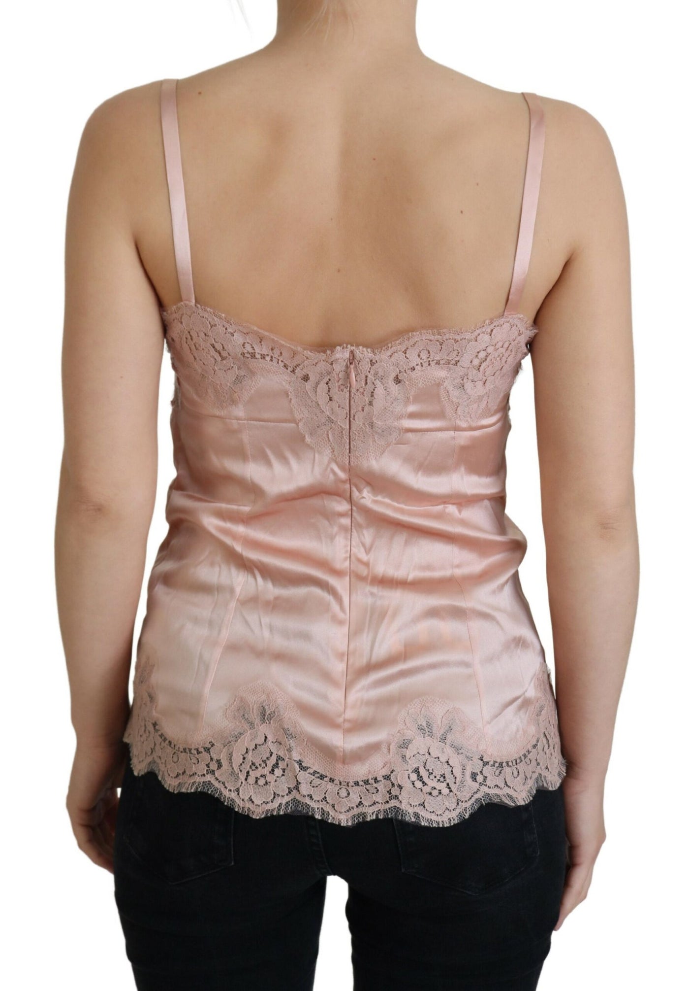 Pink Satin Lace Roses Tank Top Lingerie