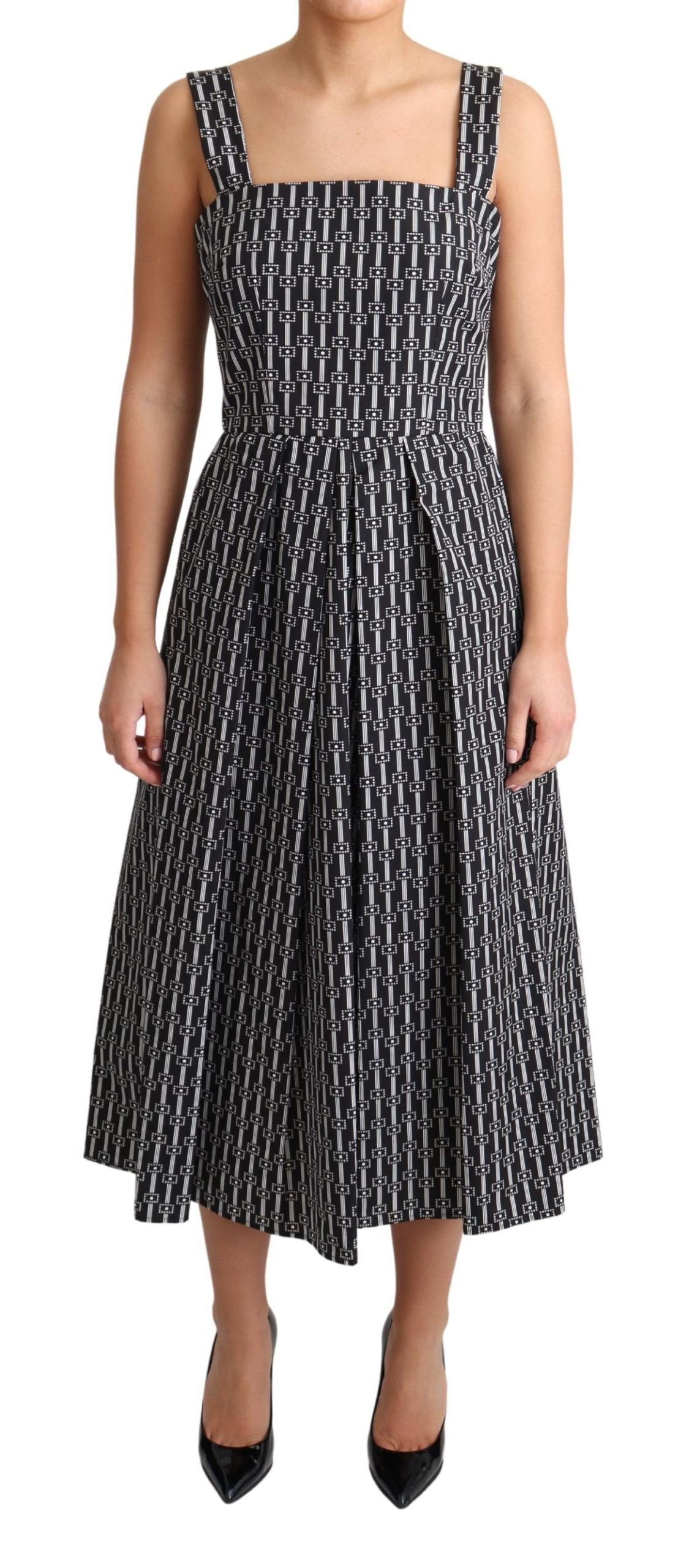 Black White Pattern Cotton A-Line Dress