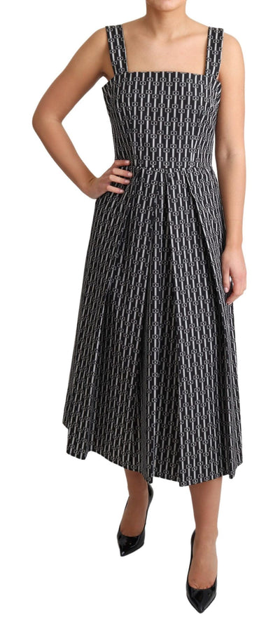 Black White Pattern Cotton A-Line Dress