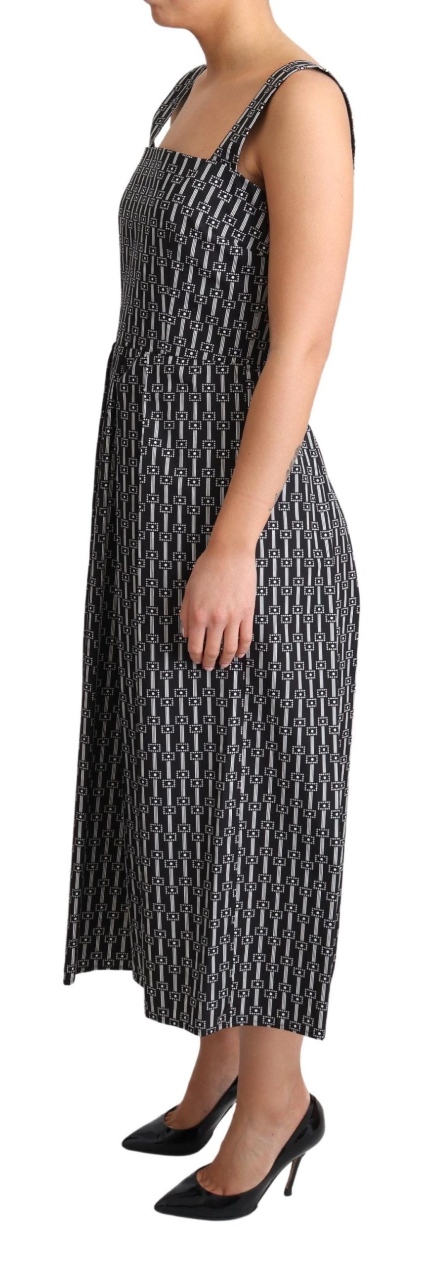 Black White Pattern Cotton A-Line Dress