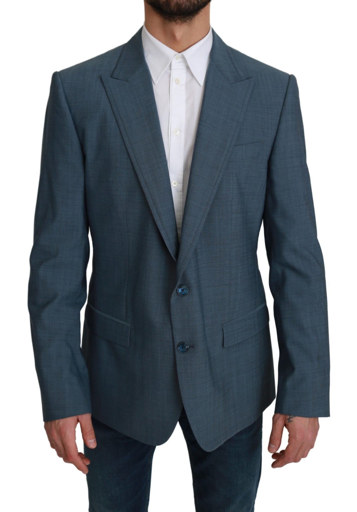 Blue Single Breasted Formal Wool Blazer