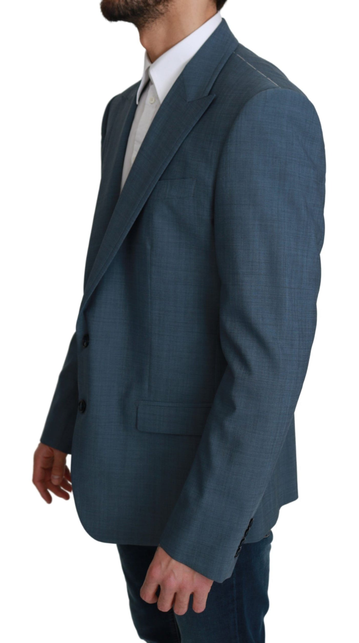 Blue Single Breasted Formal Wool Blazer