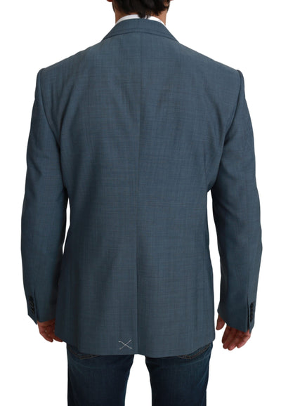 Blue Single Breasted Formal Wool Blazer