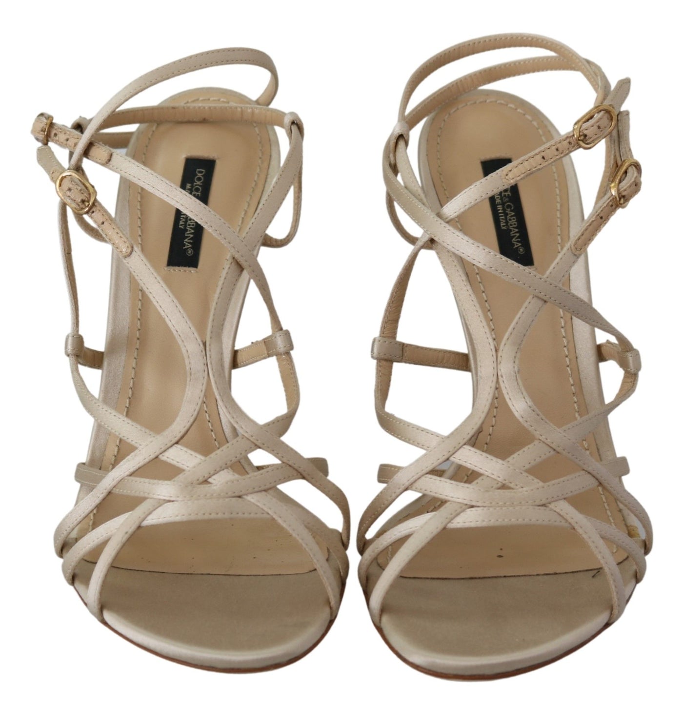 Beige Satin Ankle Strap Heels Sandals Shoes