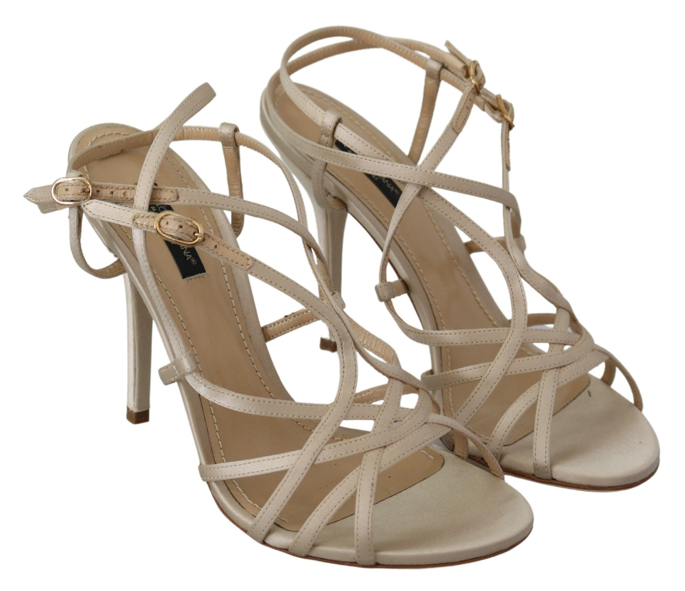 Beige Satin Ankle Strap Heels Sandals Shoes