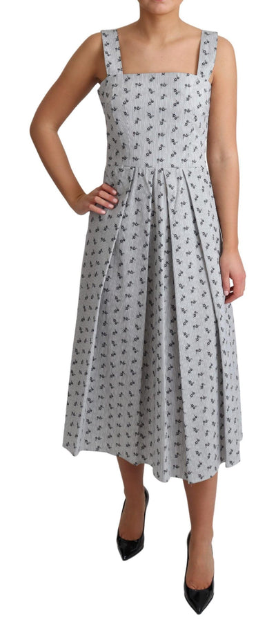 Blue White Floral Cotton A-Line Dress