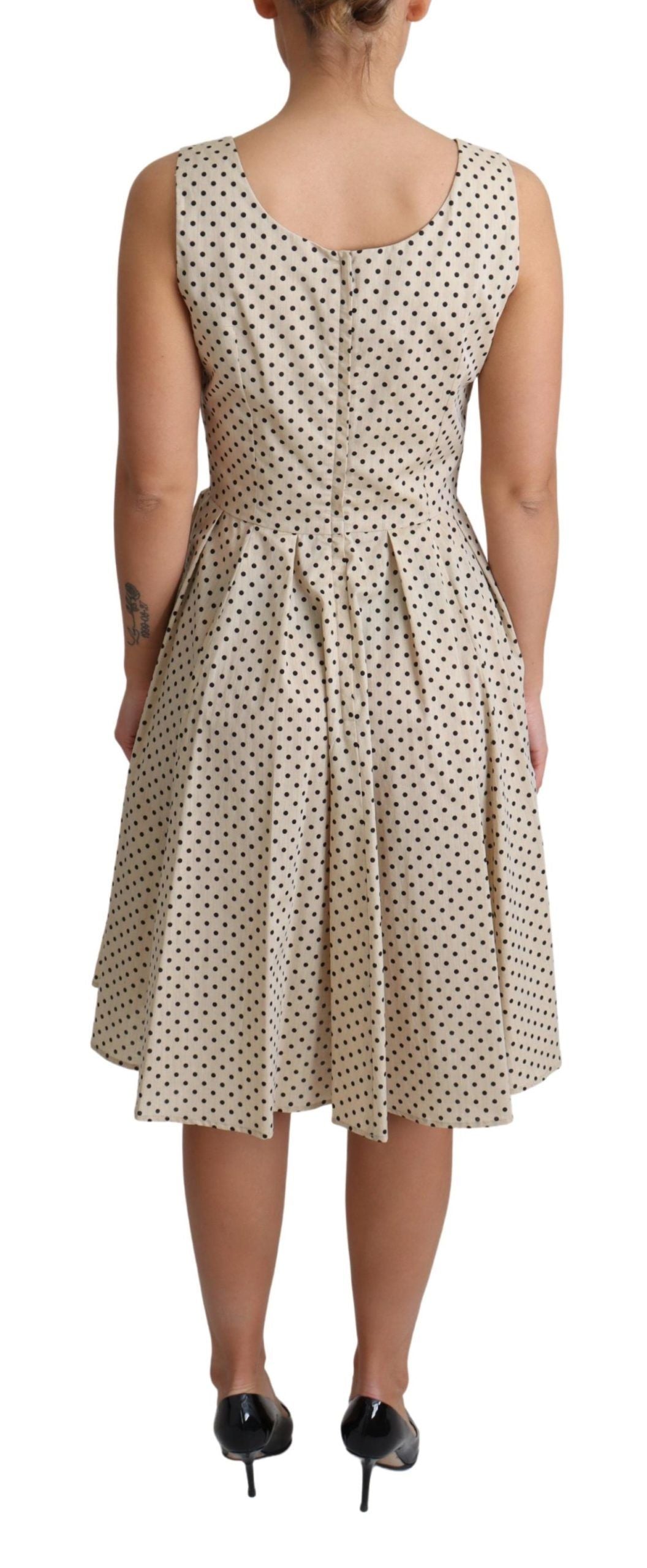 Beige Polka Dotted Cotton A-Line Dress