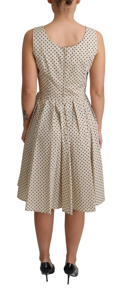 Beige Polka Dotted Cotton A-Line Dress