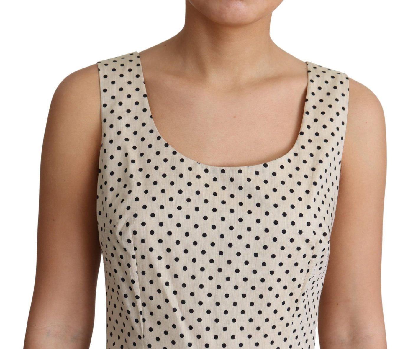 Beige Polka Dotted Cotton A-Line Dress