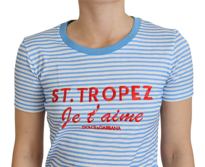 White Blue Cotton Exclusive ST. TROPEZ T-shirt