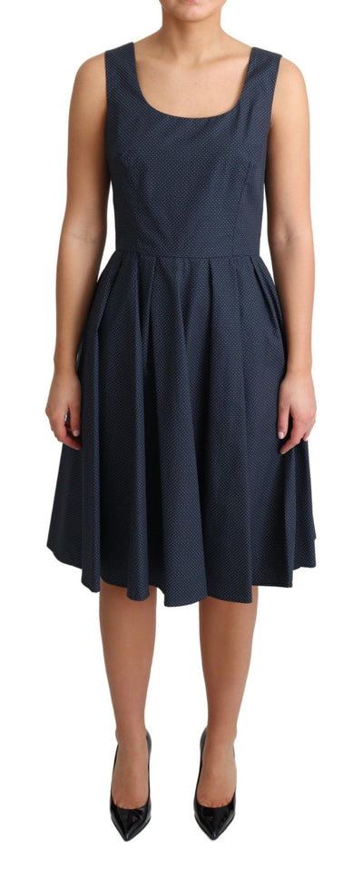 Blue Polka Dotted Cotton A-Line Dress