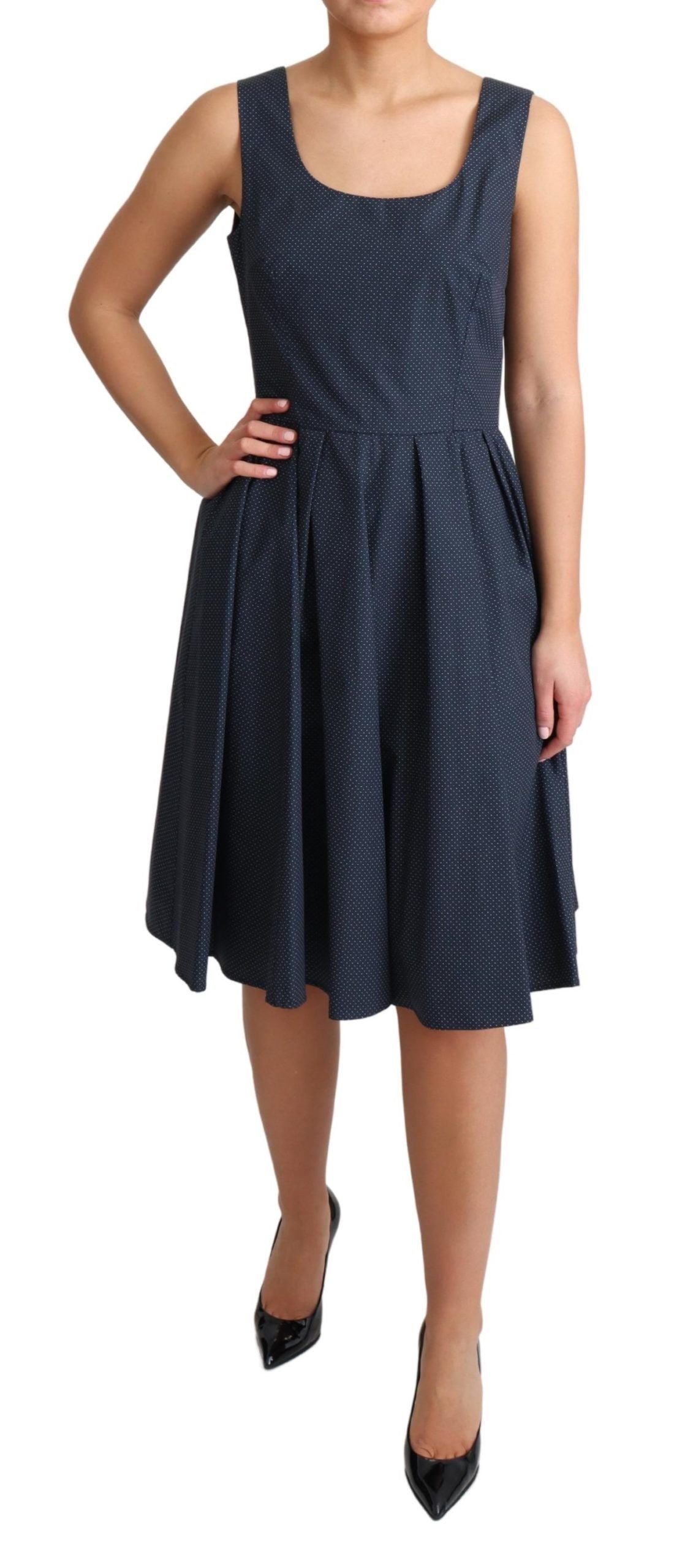 Blue Polka Dotted Cotton A-Line Dress