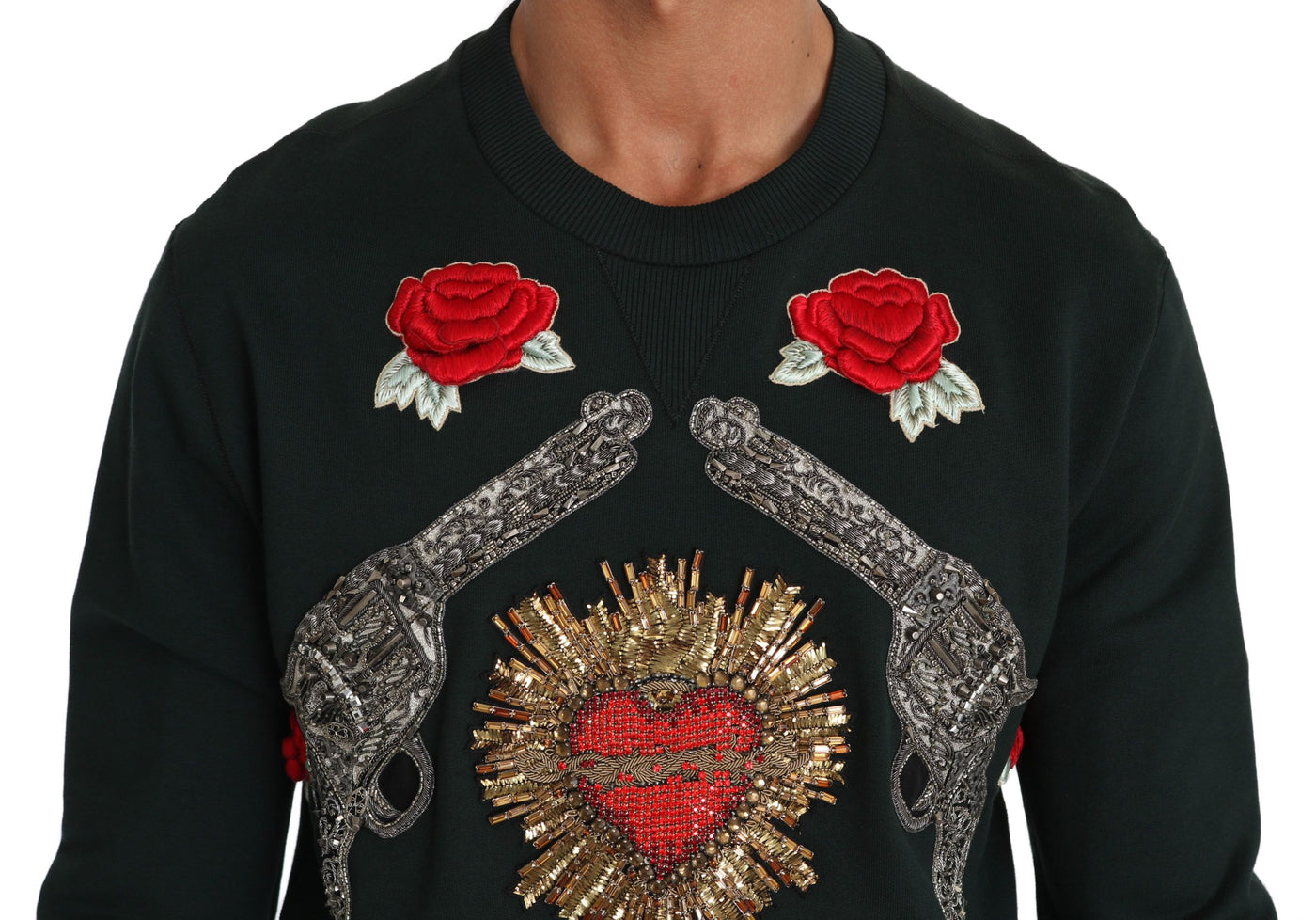 Green Crystal Heart Roses Gun Sweater