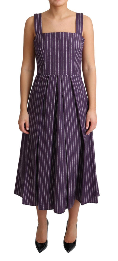 Purple Striped Cotton A-Line Stretch Dress