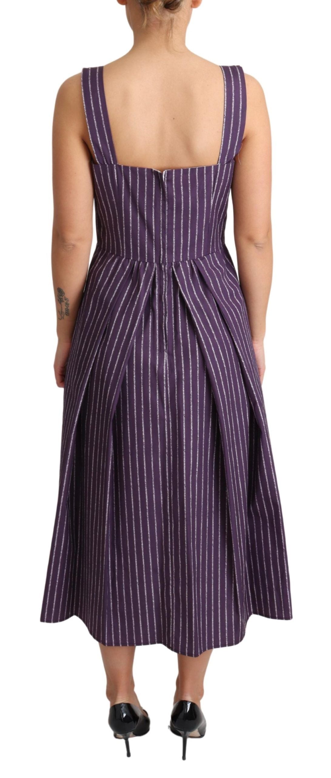 Purple Striped Cotton A-Line Stretch Dress