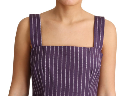 Purple Striped Cotton A-Line Stretch Dress