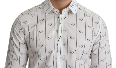 White Bee Print Cotton Button Down Shirt