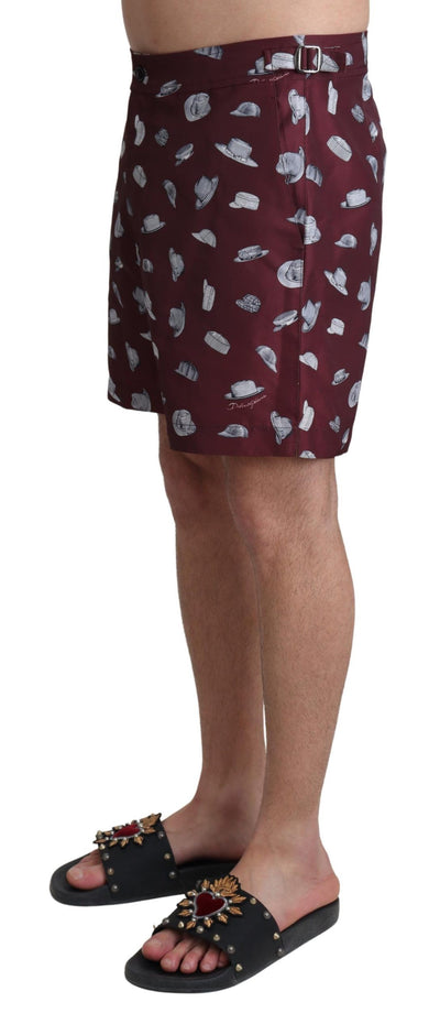 Maroon Hats Print Beachwear Shorts Swimwear