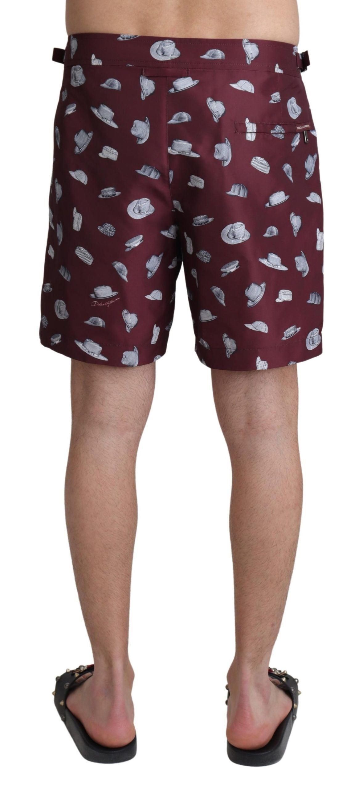 Maroon Hats Print Beachwear Shorts Swimwear