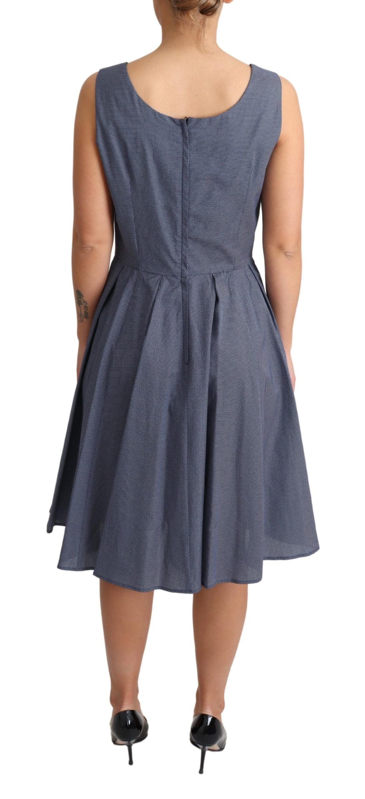 Blue Polka Cotton A-Line Stretch Dress