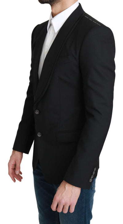 Black Single Breasted Formal Wool Blazer