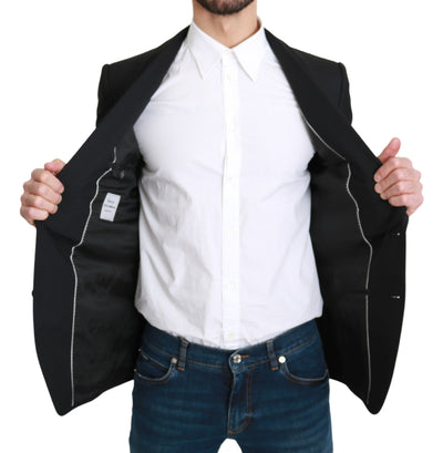 Black Single Breasted Formal Wool Blazer