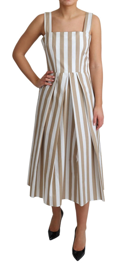 Beige White Cotton A-Line Gown Dress