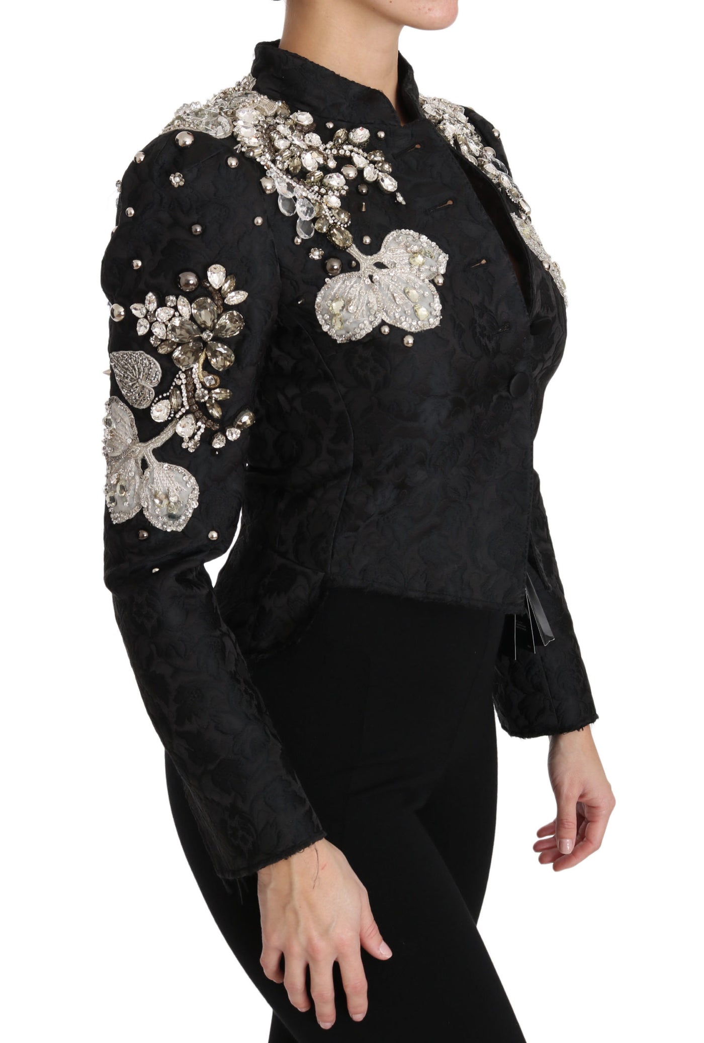 Black Jacquard Crystal Floral Jacket